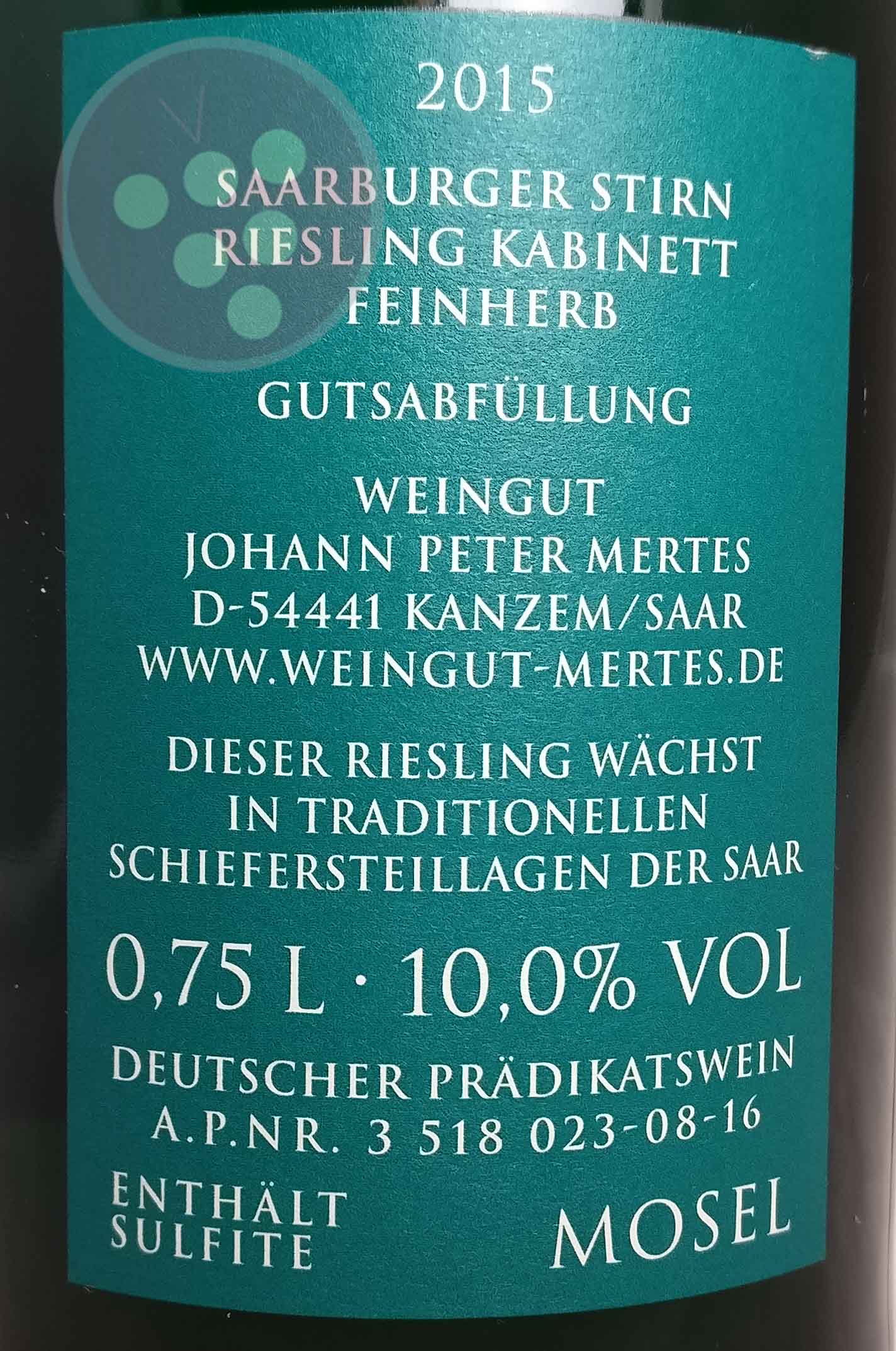 Johann Peter Mertes | Riesling Kabinett 2017 - Saarburger Stirn