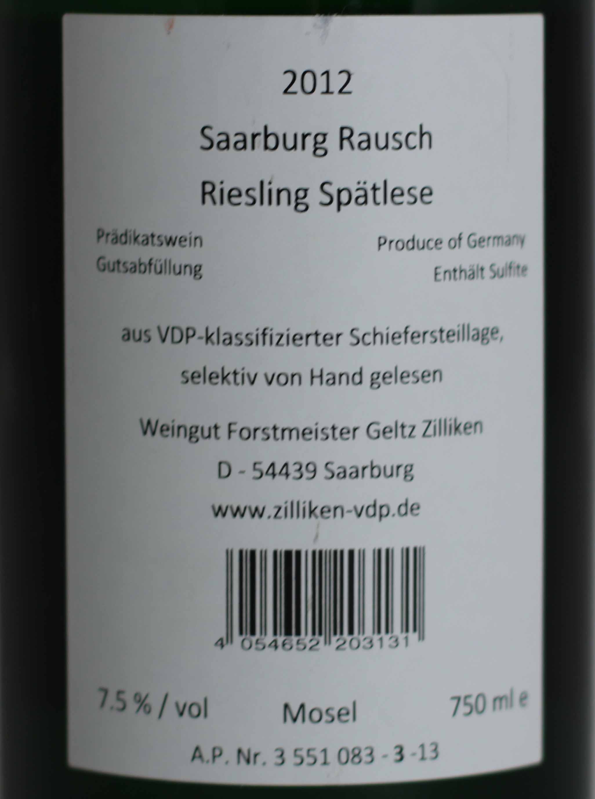 Forstmeister Geltz Zilliken | Riesling Spätlese 2012 - Rausch