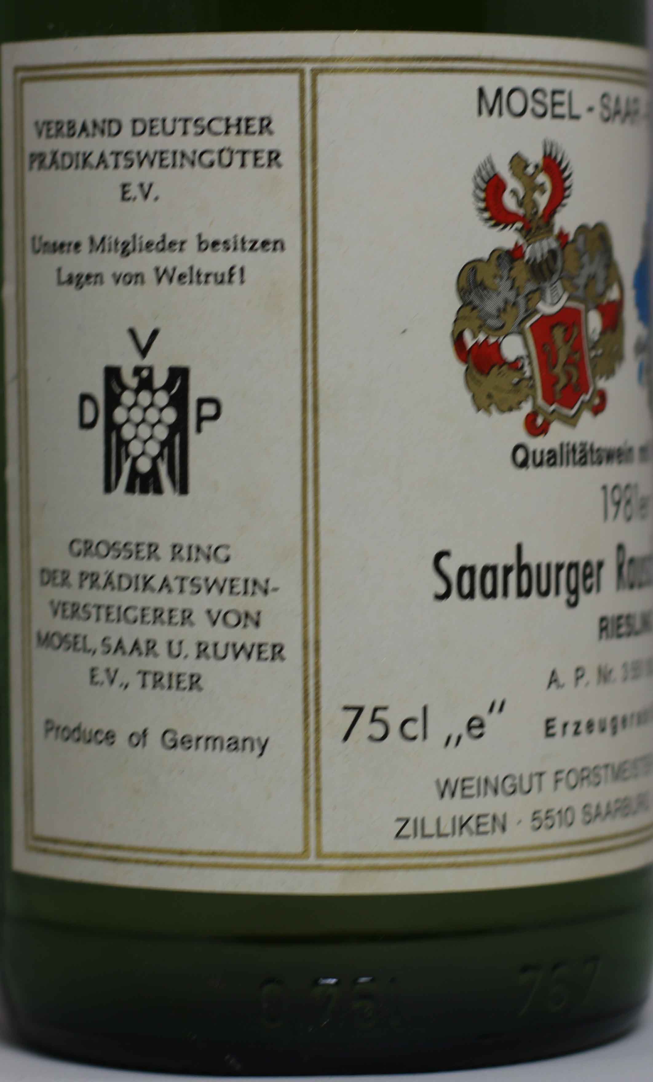 Forstmeister Geltz Zilliken | Riesling Kabinett 1981 - Saarburger Rausch