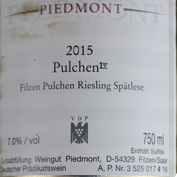 Piedmont | Riesling Spätlese 2015 - Filzener Pulchen