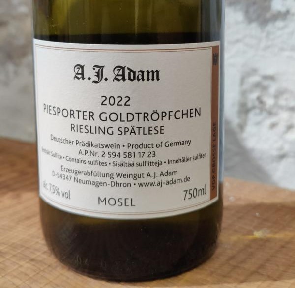 A. J. Adam | 2022 Goldtröpfchen Spätlese *Versteigerung Großer Ring 2023*